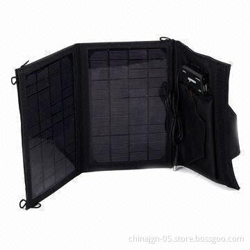Foldable solar panel with 5.5V to 12V output, ideal for digital devices